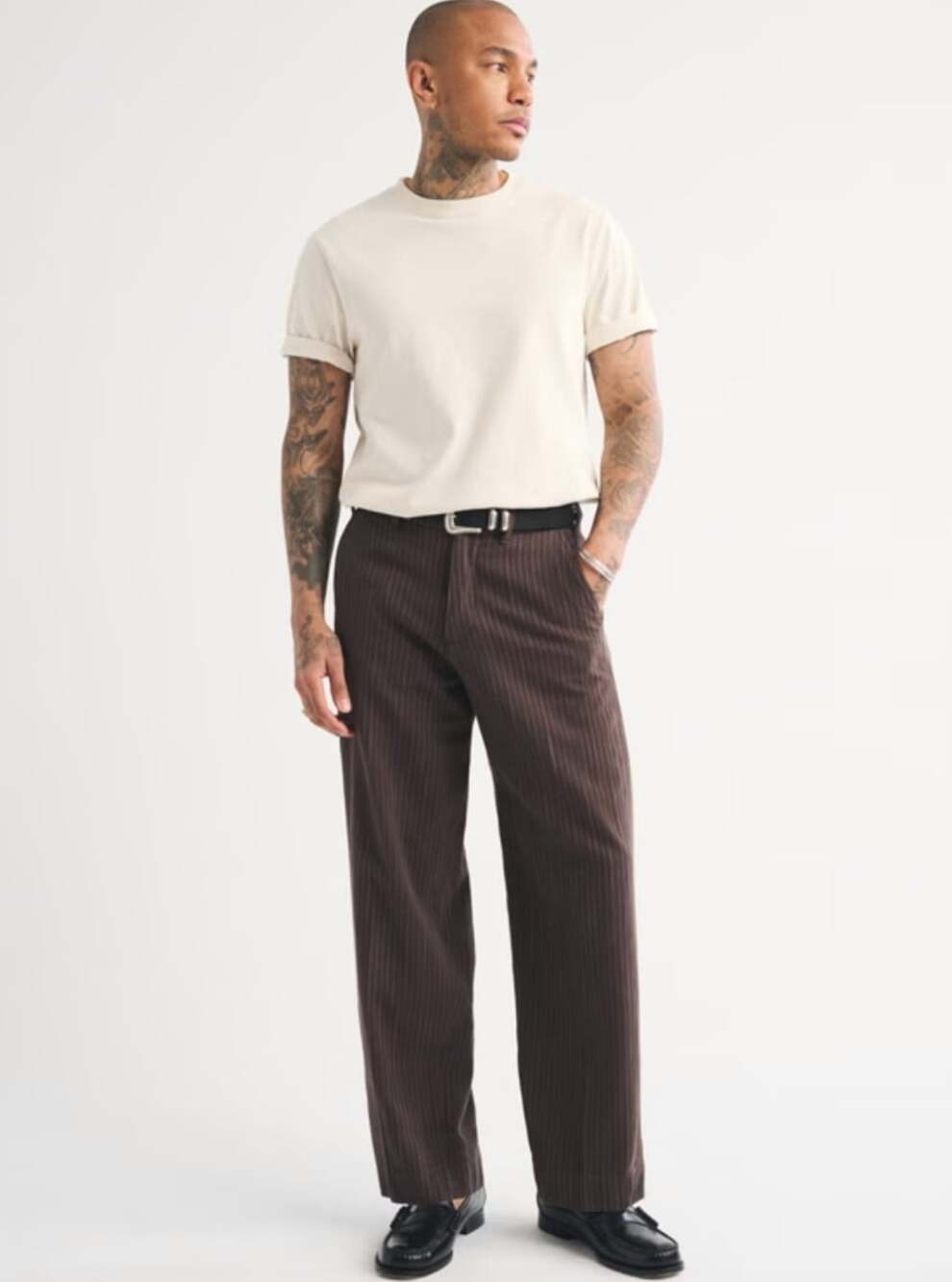 Abercrombie NWT Baggy Trousers in Brown Pinstripe Men's 34 X 32